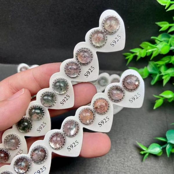 

stud 10 pairs 925 silver natural color ghost stone crystal earrings for women girls party wedding jewelry gemstone, Golden;silver