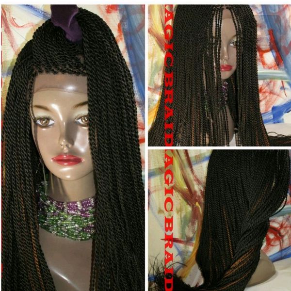 Handmade Long Senegalese 2x Twist Кружева парик синтетическая Полностью плетеный Средний поворот для женщин Натуральные волосяные
