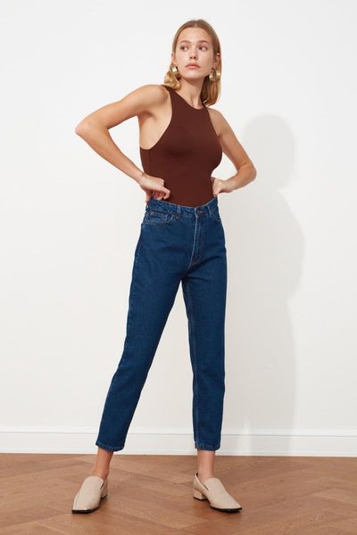 

women's jeans indigo high waist mom women 2021 fashion, Blue