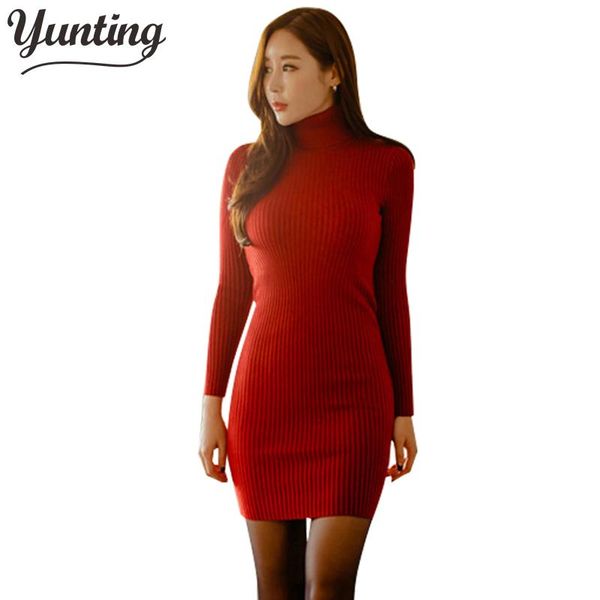 

casual dresses warm and charm slim sheath package hip knitted sweater dress long sleeved turtleneck thick bodycon, Black;gray