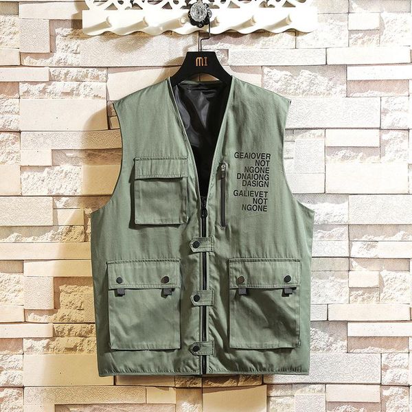 

men's vests 2021 autumn spring clothes sleeveless jacket vest multi-pockets pography fish thin waistcoat plus size xl-4xl, Black;white