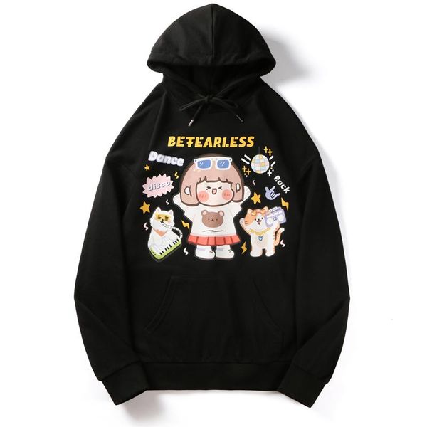 

men's hoodies & sweatshirts japanese streetwear men women couple autumn anime cute manga printed pullover harajuku hip hop punk hoodie, Black