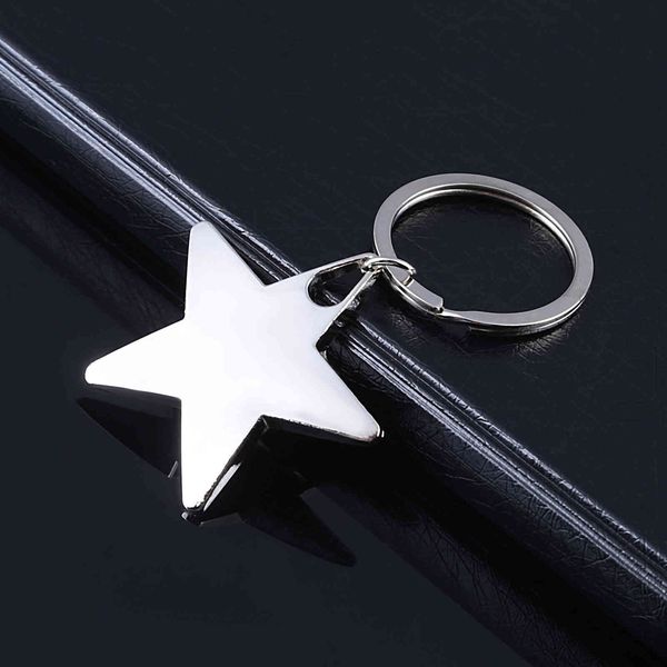 

metal smooth five pointed star key chain creative small gift formulation, Slivery;golden