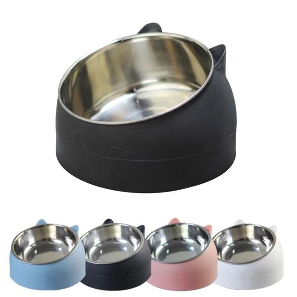 

cat bowls & feeders stainless steel bowl non slip base food drinking water feeder tilt neck protection dish pet kitty dog puppy 200ml