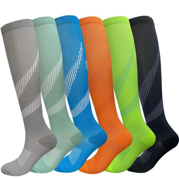 

sports socks compression for women men knee high 20-30 mmhg fit running cycling flight travel stamina, Black