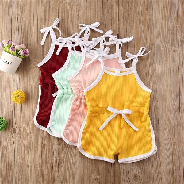 

summer infant baby boys girls rompers overalls solid sleeveless belt jumpsuits cotton knitted casual clothes 4 colors, Blue