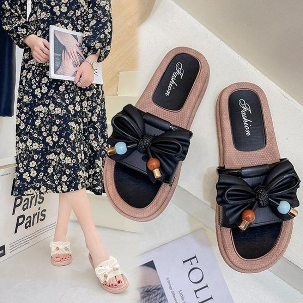 

slippers 2021 summer flip flops women's outer wear fashion sandals breathable lippers tide thick-soled soft beach shoes, Black