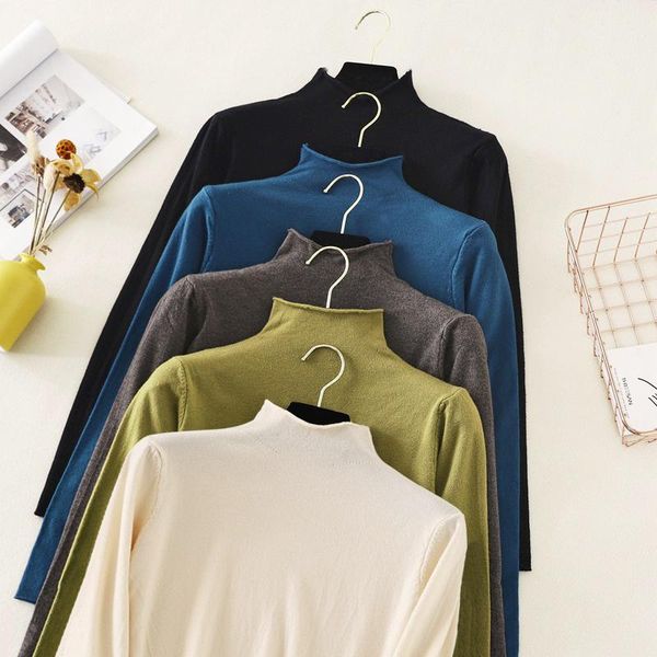 

women's sweaters warm soft gentle color mock neck basic sweater pullovers women winter autumn chic 2021 for long sleeve jumpers top, White;black