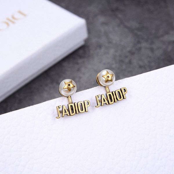 

special offer 70% off luxury jewelry earrings dijia 2021 new letter pearl 925 silver needle earrings high version, Golden