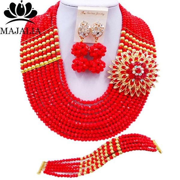 

earrings & necklace majalia fashion classic nigerian wedding african jewelery opaque red crystal bride jewelry sets 10cj001, Silver