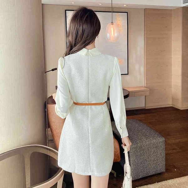 

dresses autumn and winter fashion designer tweed women splicing shirt long sleeve slim frenulum woolen short, Black;gray