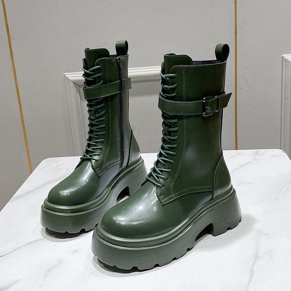 

boots lace-up ankle for women round toe platform thick heels short autumn, Black