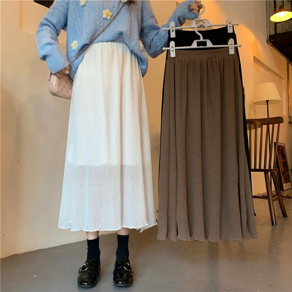 

skirts hzirip solid soft maxi skirt women 2021 spring autumn korean style elastic high waist all-match a-line long womens, Black