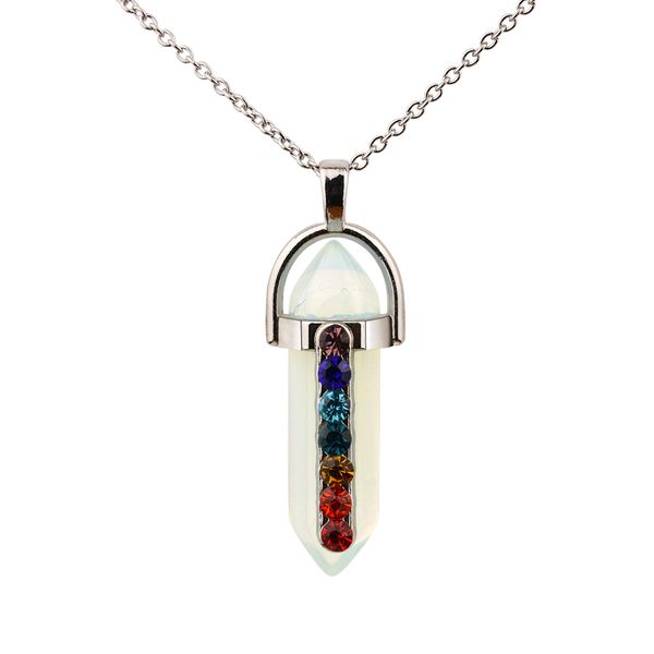 

opal seven chakras pendant necklace fashion necklace women jewelry, Silver