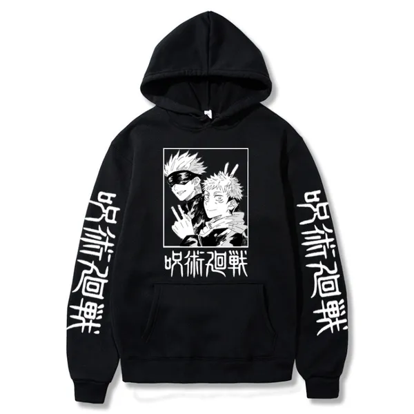 

men's hoodies & sweatshirts anime spelling back to war jjujutsu kaisen harajuku hudige juhudi print hudi sweatshirt clothes, Black
