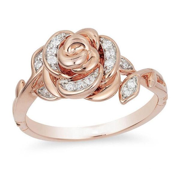 

wedding rings zircon rose flower for women engagement ring female jewelry, Slivery;golden