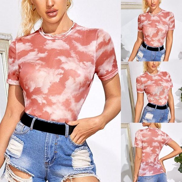 

women's t-shirt fashion color loose tie dye short sleeve pink, White