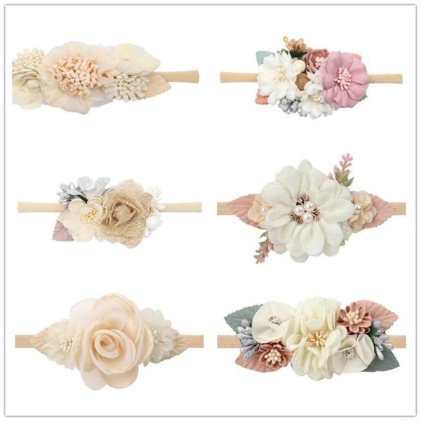 

hair accessories floral baby headband pearl flower fresh style born band nylon hairband headwear princess girl, Slivery;white