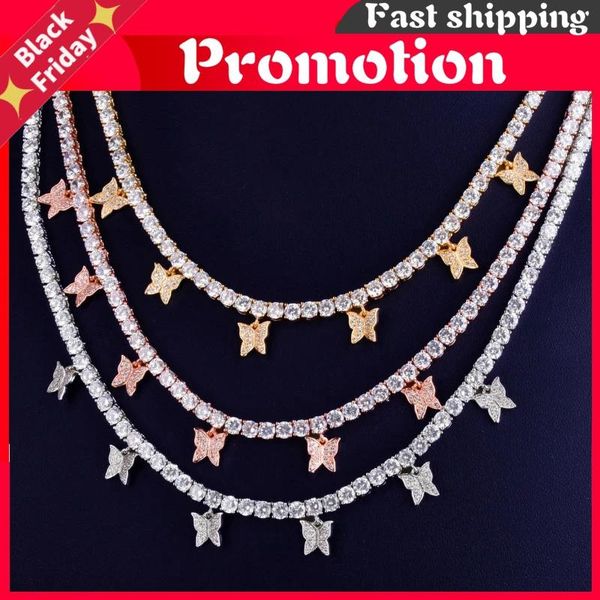 

chains with butterfly pendant 4mm 1 row tennis chain gold color necklace women fashion jewelry link adjustable, Silver