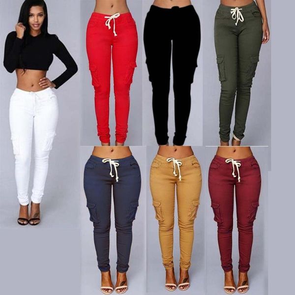 

women's pants & capris trousers pencil european and american multi-pocket drawstring tie casual 2021, Black;white