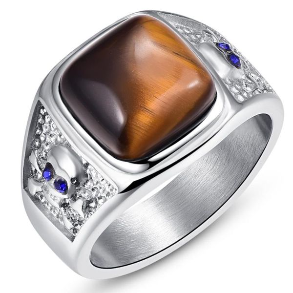 

wedding rings engagement tungsten main stone 12*12mm tiger eye stainless steel ring man's gift, Slivery;golden