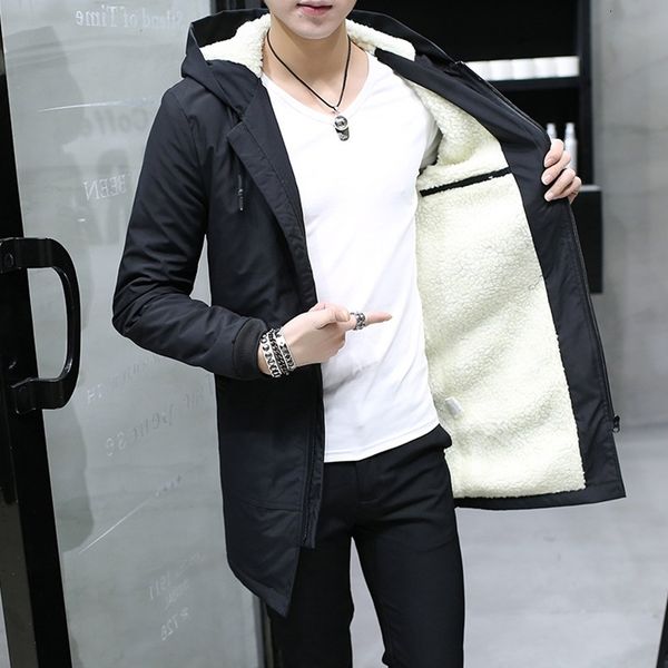 

Down & Parkas Hooded Thicken Velvet Men's Parka Cashmere Black Medium-Long Windbreaker Jacket For Men Winter Warm Slim Coat Man