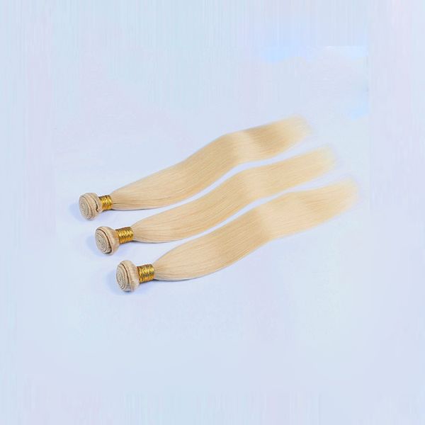 

3 bundles lot 613 bleach blonde color human remy hair weaving silk straight body wave quality brazilian humanhair weft, Black