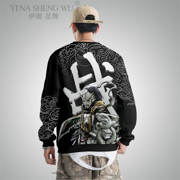 

hip hop streetwear harajuku sweater vintage japanese style anime printed male long sleeve round neck autumn pullover ethnic clothing, Red