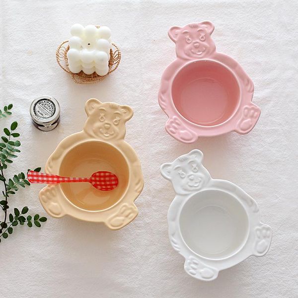 

bowls korean ins style retro cute bear bowl dessert cereal breakfast ceramic vintage oat yogurt salad