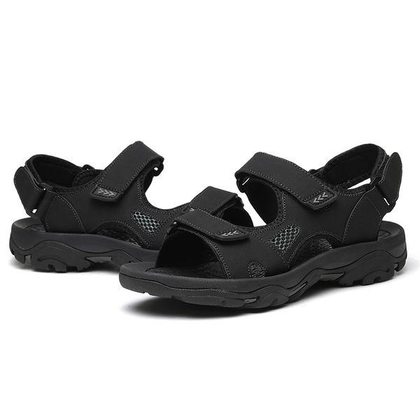 

big size 38-44 sandals arrival authentic men's women's beach shoes hook & loop breathable summer slippers lady gentlemen fisherman, Black