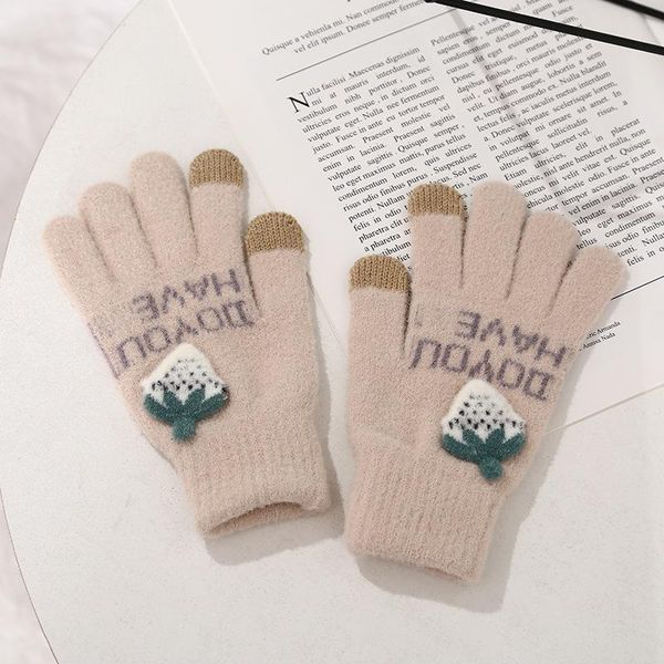 

five fingers gloves fashion multicolor strawberry printed winter cashmere warm autumn and women, Blue;gray