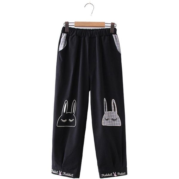

women's pants & capris women cartoon embroidery pocket straight 2021 autumn loose elastic waist female trousers casual bottoms, Black;white