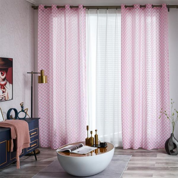

field mouse's home sheer windows curtains for living room bedroom faux linen checks with tiebacks grommets or hooks(2panels) curtain &