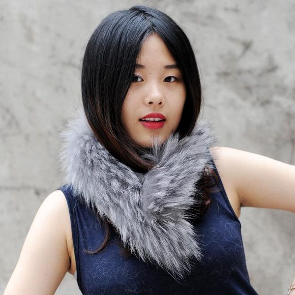 

scarves cx-s-47d super quality raccoon fur neck warmer scarf, Blue;gray