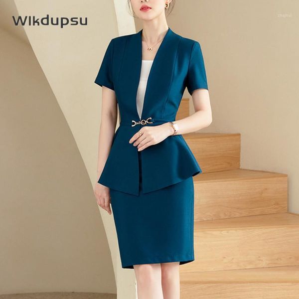

two piece dress skirts sets women fashion shorts suit formal elegant office lady work summer blazer pencil skirt clothes big size, White