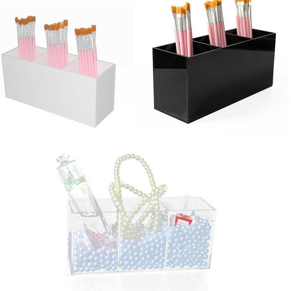 

multipurpose 3 holes transparent makeup brush tool storage box household deskcosmetics boxes commodity shelf container & bins