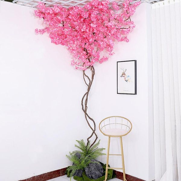 

decorative flowers & wreaths 100pc/lot cherry blossoms tree artificial 3 fork sakura branch silk diy home wedding background wall decoration