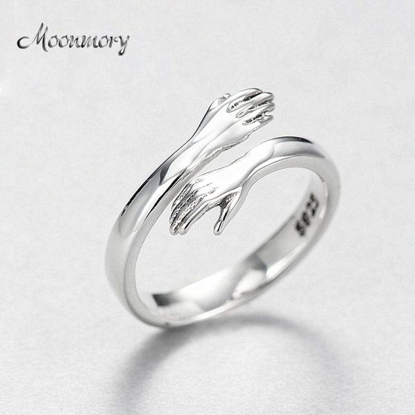 

cluster rings moonmory authentic 925 sterling silver 2021 autumn hug cross open resizable ring adjustable lovely hand for women jewelry, Golden;silver
