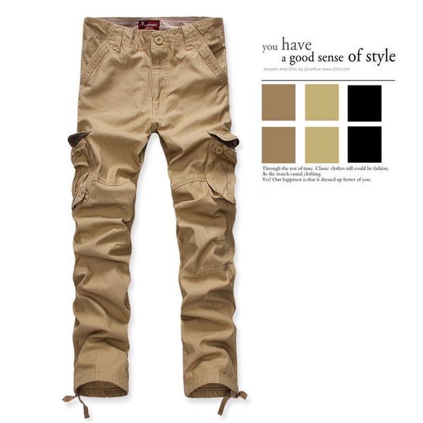 

men's cotton multi-pocket loose overalls trousers stretch baggy casual trousers fashion solid loose jogger streetwear spring mens pants, Black