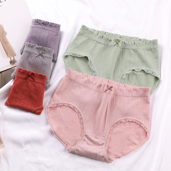 

unicorn seamless thread underwear girl middle waist pure cotton crotch lace women's triangle pants, Black;pink