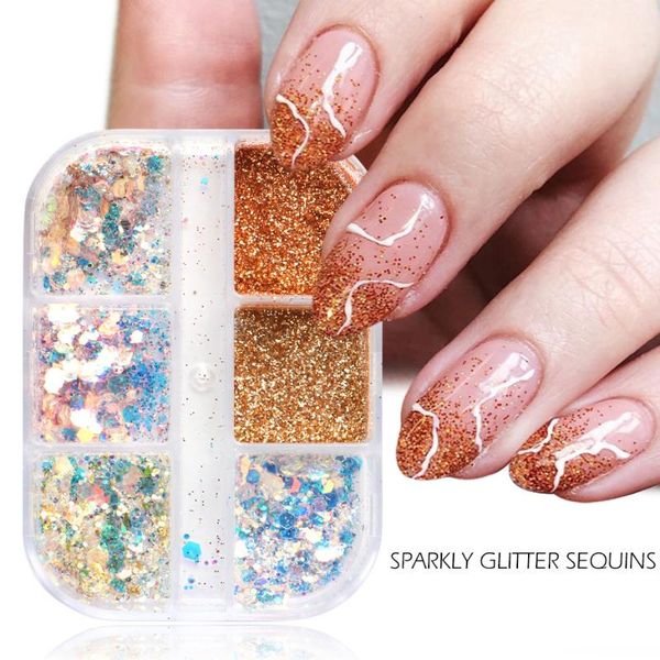 

nail glitter 6 colors sparkly sequins gold holographic powder pigment sandy art paillettes decoration accessories tr1909-18, Silver;gold