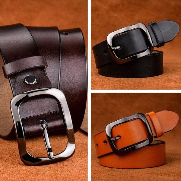 

belts women's fashion retro casual cow leather belt 3.2cm pin buckle waistband decorative for women 105-115cm, Black;brown