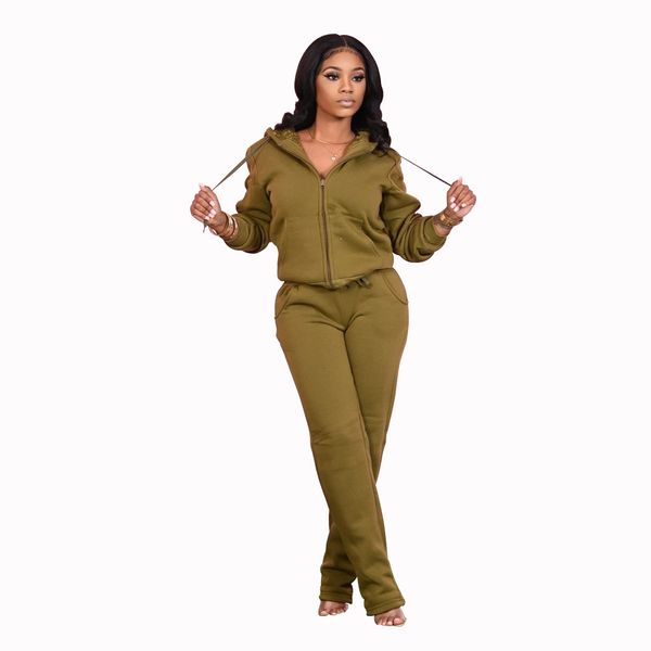 

female zipper cardigan drawstring trouses two piece sets womens winter casual hooded pockets thick tracksuit sets chandals mujer 210414, White