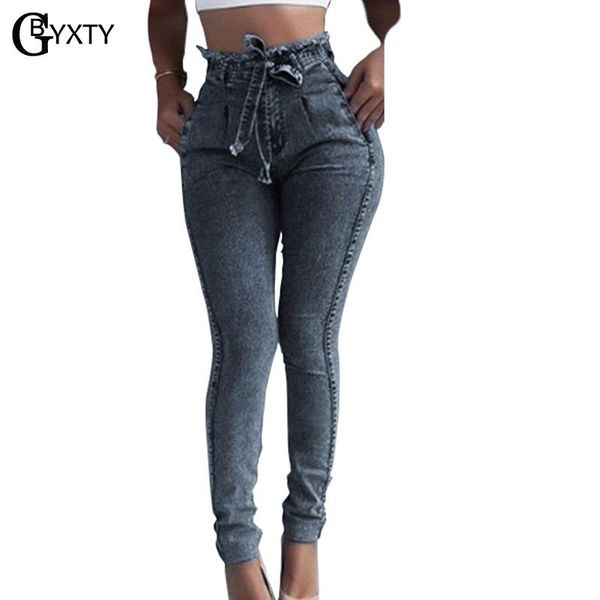 

zipper bleach wash skinny pencil jeans women bottoms 2021 spring high waist bandage belt streetwear denim pants zl606 women's, Blue