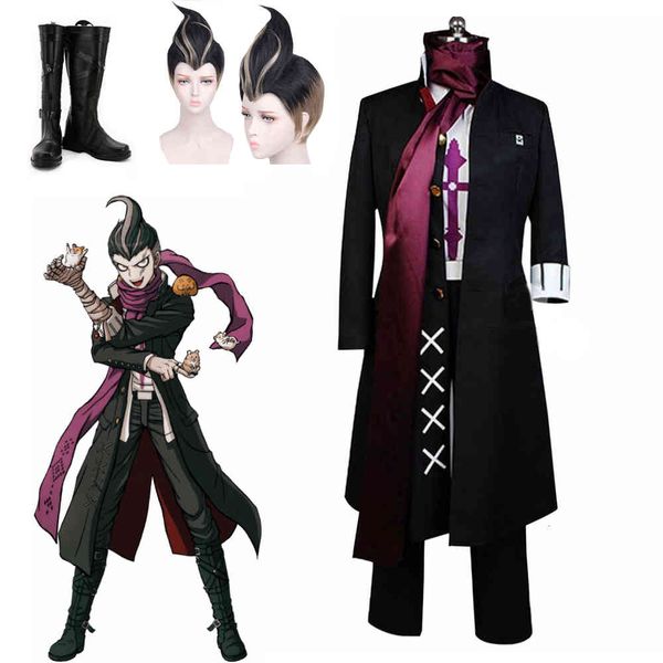 

super danganronpa 2 gundam tanaka cosplay costume anime tanaka gandamu cosplay wig boots shoes, Black
