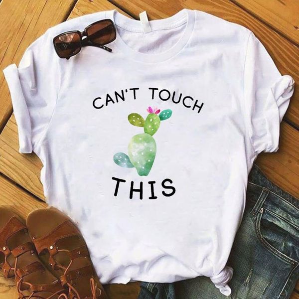 

cant touch cactus print womens t shirt short sleeve loose tee female clothes graphic, White