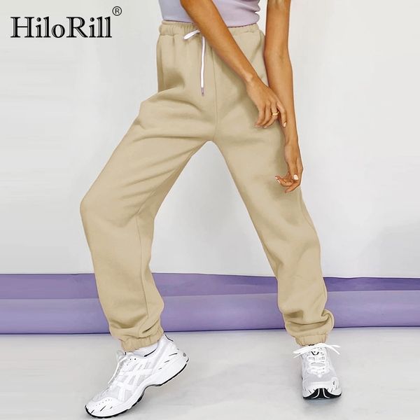 

solid casual cotton sweatpants women high waist drawstring long sport trousers female jogger pants pantalones 210508, Black;white