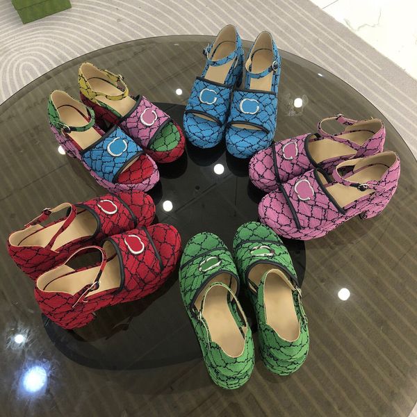 

2021 women matelassÃ© platform sandals women coarse heel dress shoes leather suede woman shoe metal buckle parties highs heeled belt buckles, Black