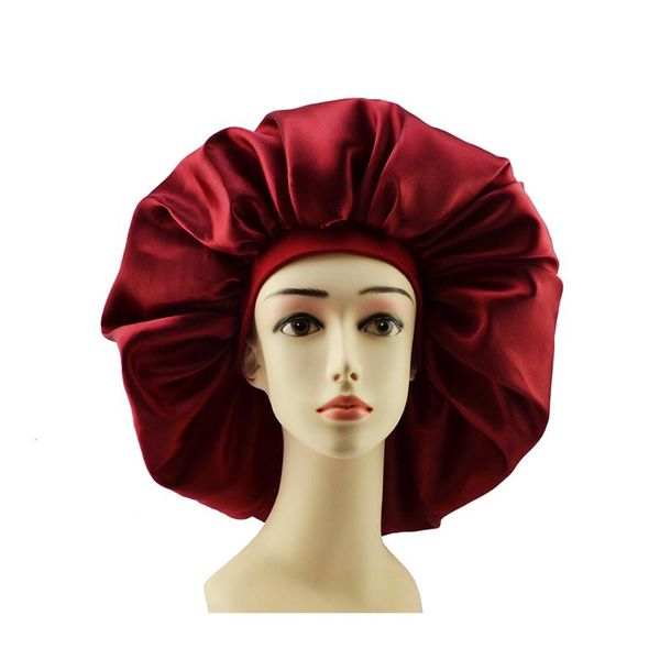 

plus size satin silky bonnet sleep night cap waterproof head cover hat for curly springy hair shower caps lors889