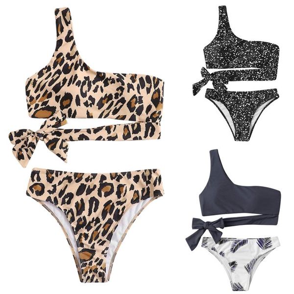 

one-piece suits swimwear high waist bandage bikini women's swimming suit 2021 floral print split swimsuit bathing biquini para meninas